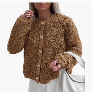 PRETTYGARDEN Women's Fuzzy Fleece Button Jackets Winter Trendy Outerwear Large